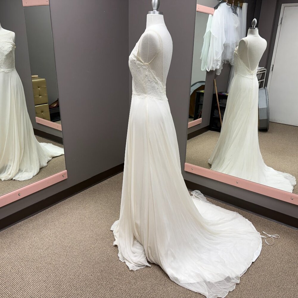 Amy Kushel A-line, silk-chiffon laced wedding dress